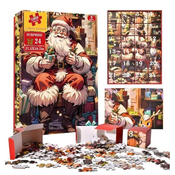 Christmas Puzzle Advent Calendar 1008-Piece Jigsaw 27.5X19.7in For Ages 8 & Up H - Picture 1 of 4